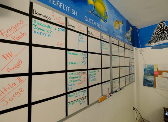 A view of the planning board at Blue Magic Scuba.